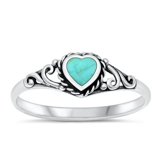 Turquoise Heart Ring with Detail on a white background.