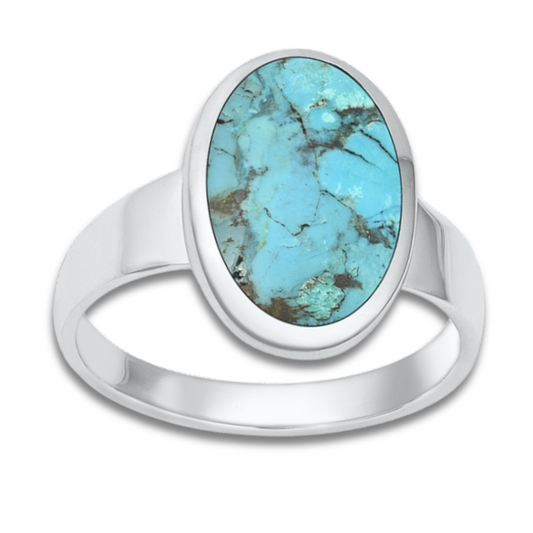 Turquoise Oval Ring on a white background.