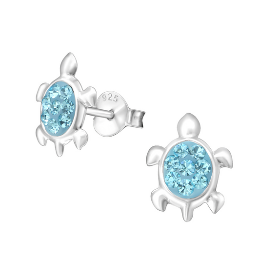 Turtle CZ Crystal Earrings on a white background.