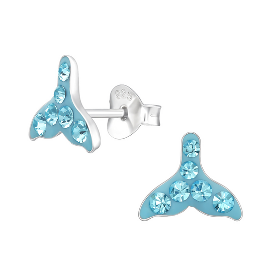 Whale Tail CZ Crystal Earrings on a white background.