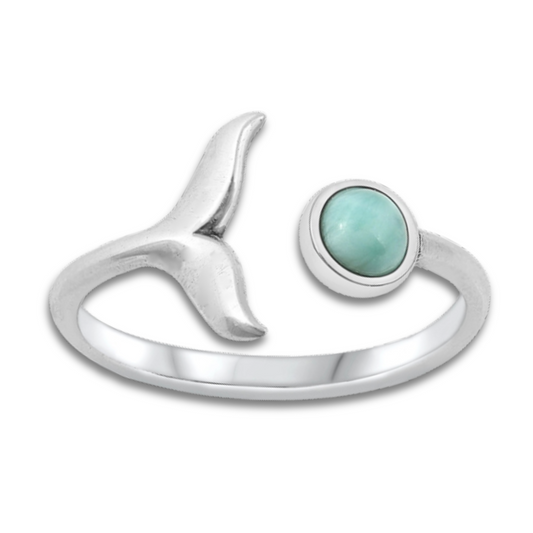 Whale Tail Larimar Ring on a white background.