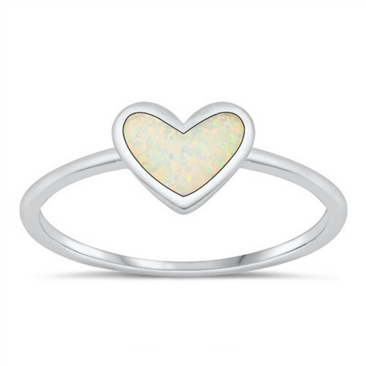 White Lab Opal Heart Ring on a white background.
