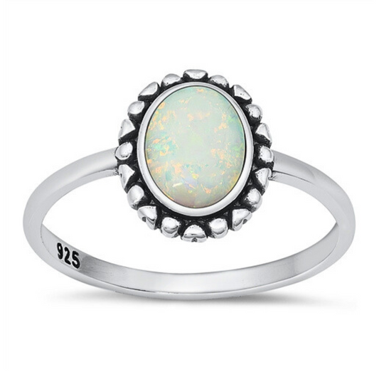 White Lab Opal Bali Ring on a white background.